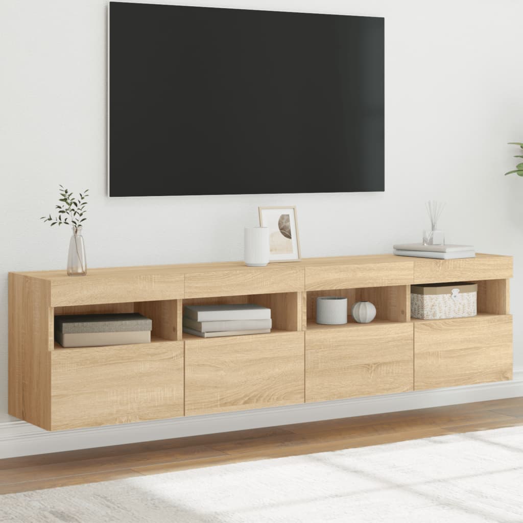 Mobili TV a Parete con Luci LED 2pz Rovere Sonoma 80x30x40 cm - homemem39