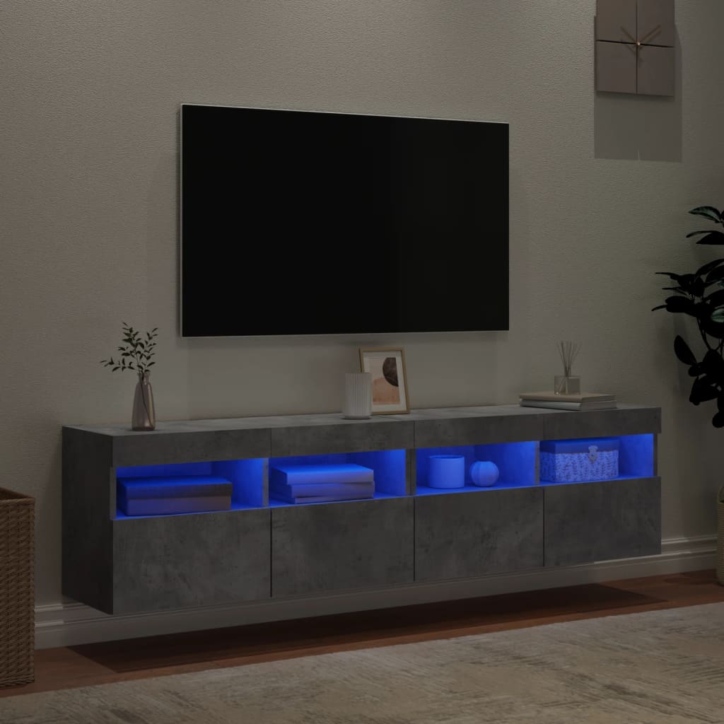 Mobili TV a Parete con Luci LED 2pz Grigio Cemento 80x30x40cm - homemem39