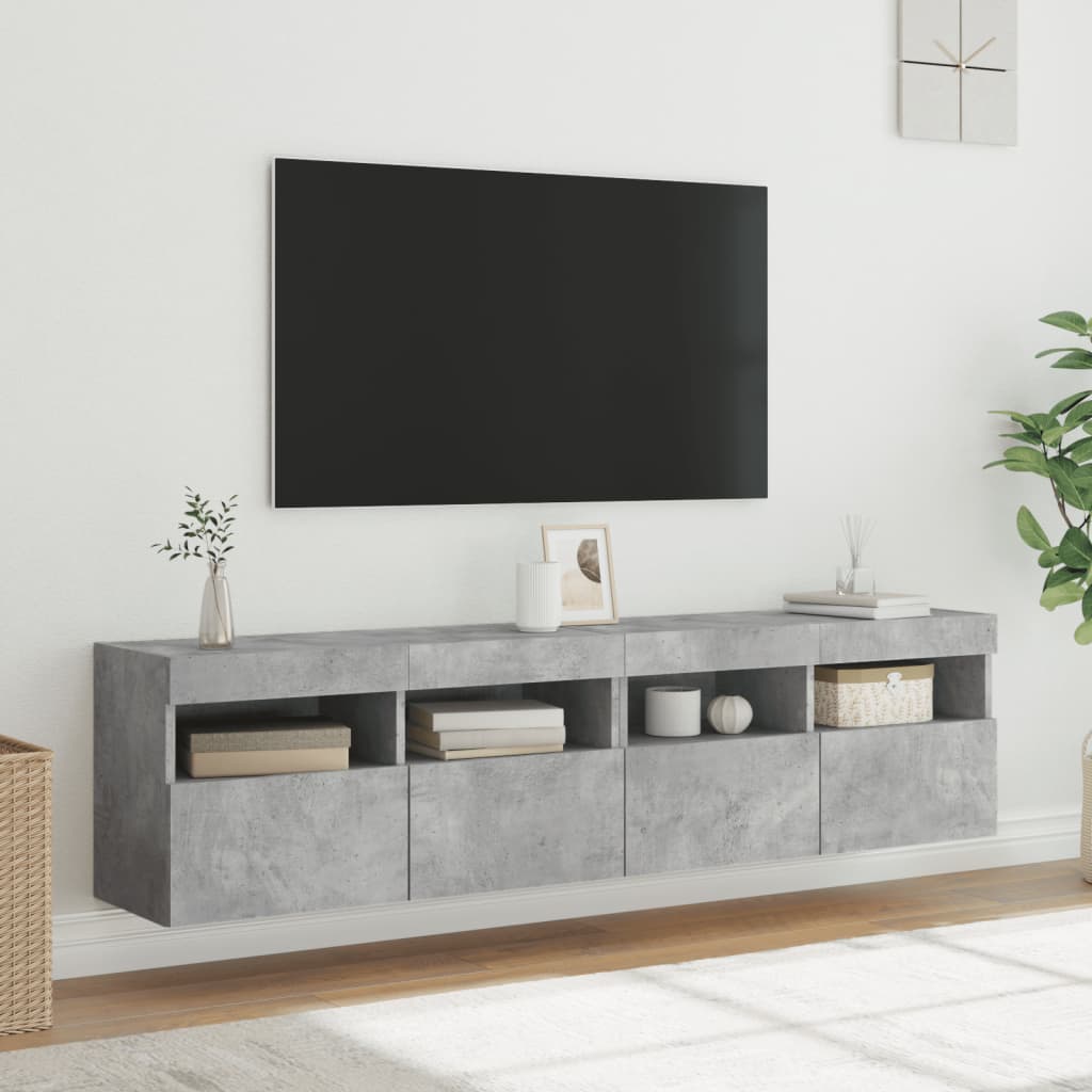 Mobili TV a Parete con Luci LED 2pz Grigio Cemento 80x30x40cm - homemem39