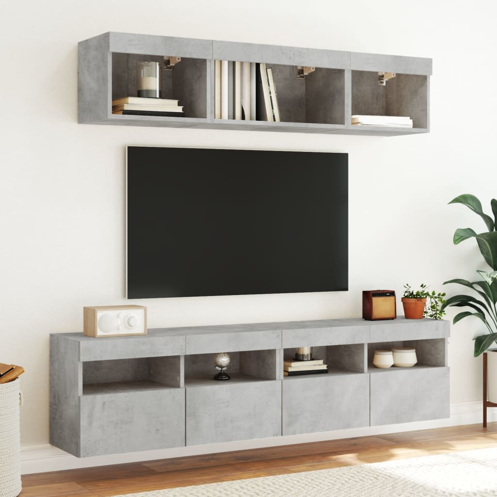 Mobili TV a Parete con Luci LED 2pz Grigio Cemento 80x30x40cm - homemem39