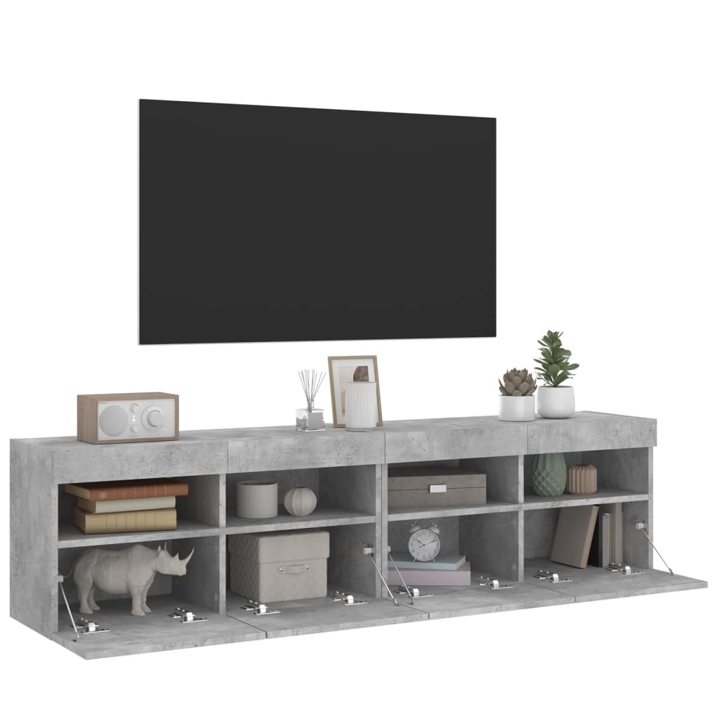 Mobili TV a Parete con Luci LED 2pz Grigio Cemento 80x30x40cm - homemem39