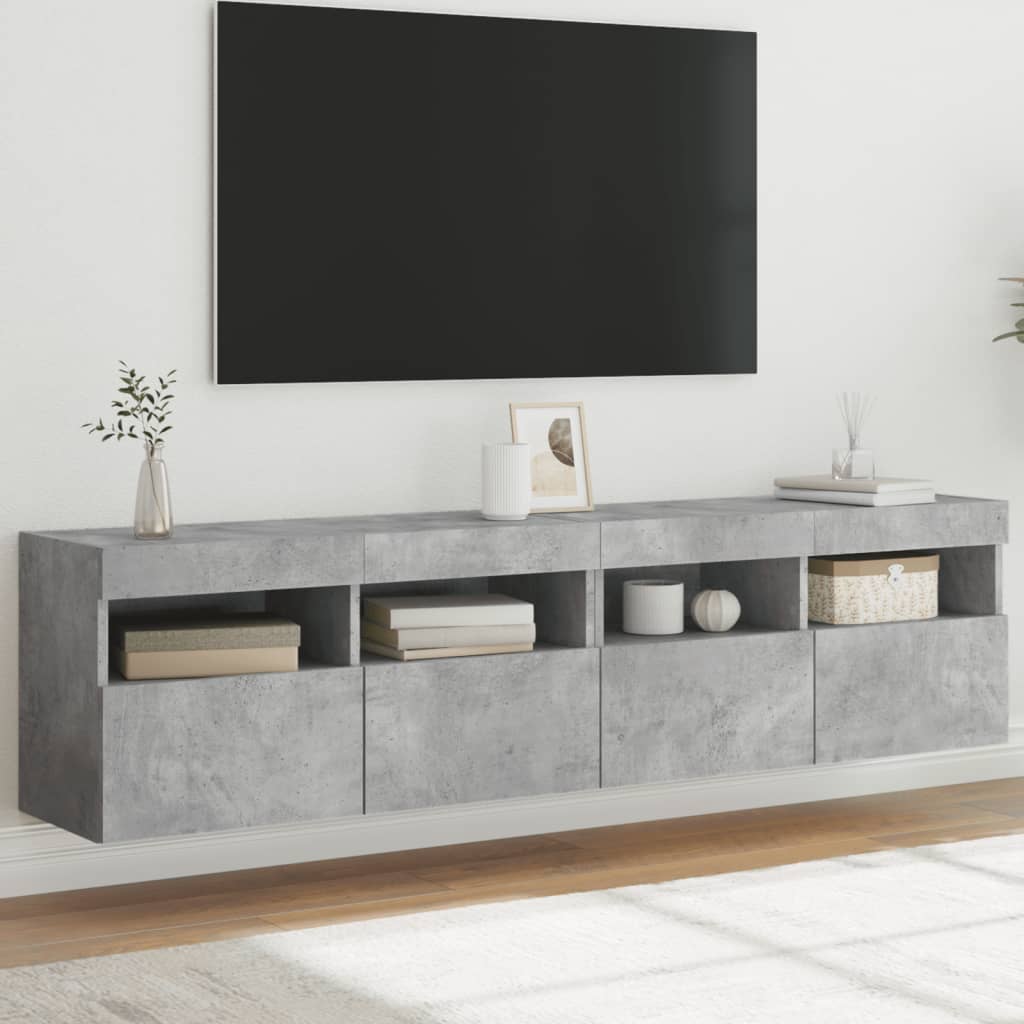 Mobili TV a Parete con Luci LED 2pz Grigio Cemento 80x30x40cm - homemem39