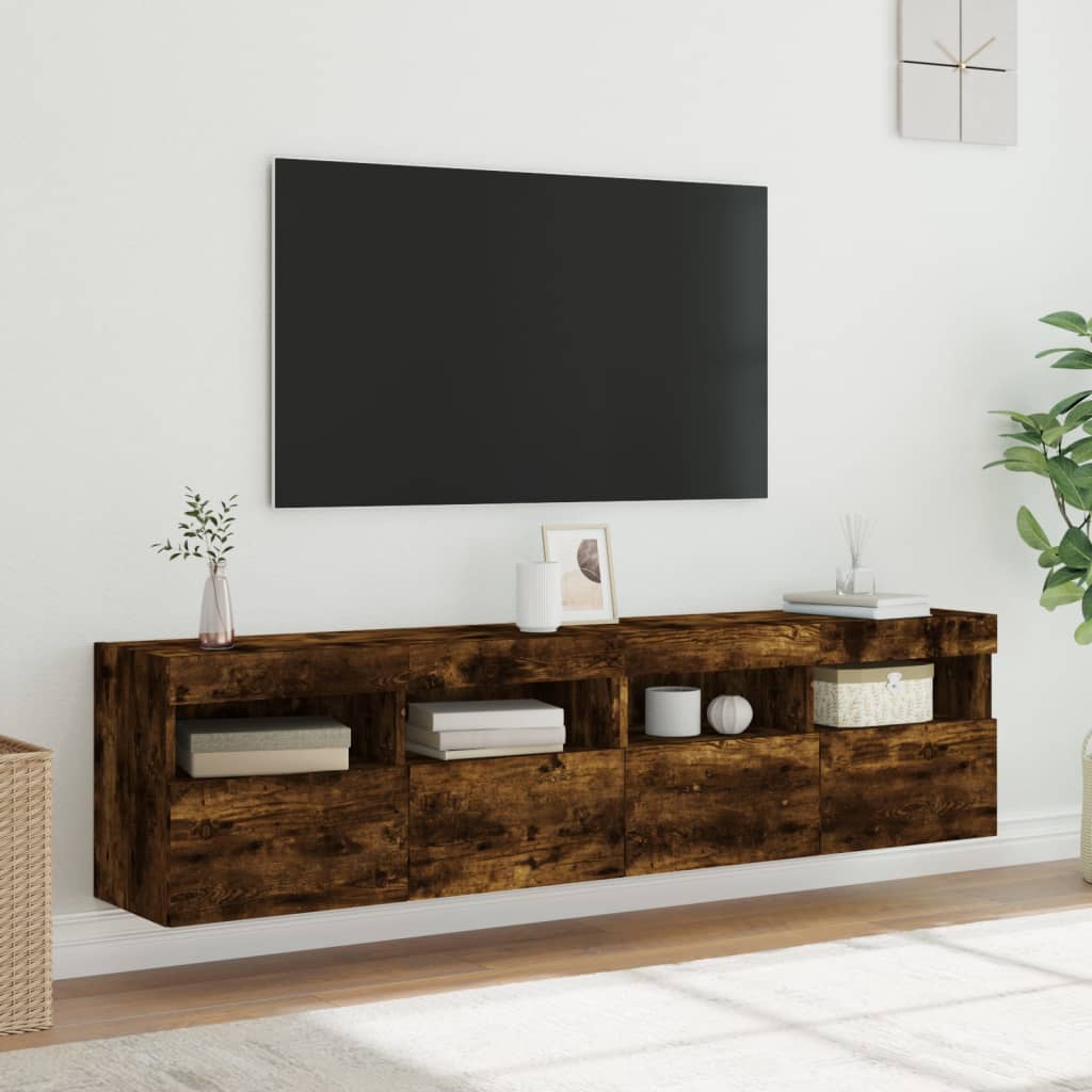 Mobili TV a Parete con Luci LED 2pz Rovere Fumo 80x30x40 cm - homemem39