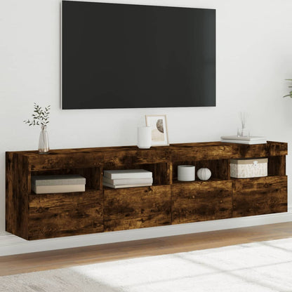 Mobili TV a Parete con Luci LED 2pz Rovere Fumo 80x30x40 cm - homemem39