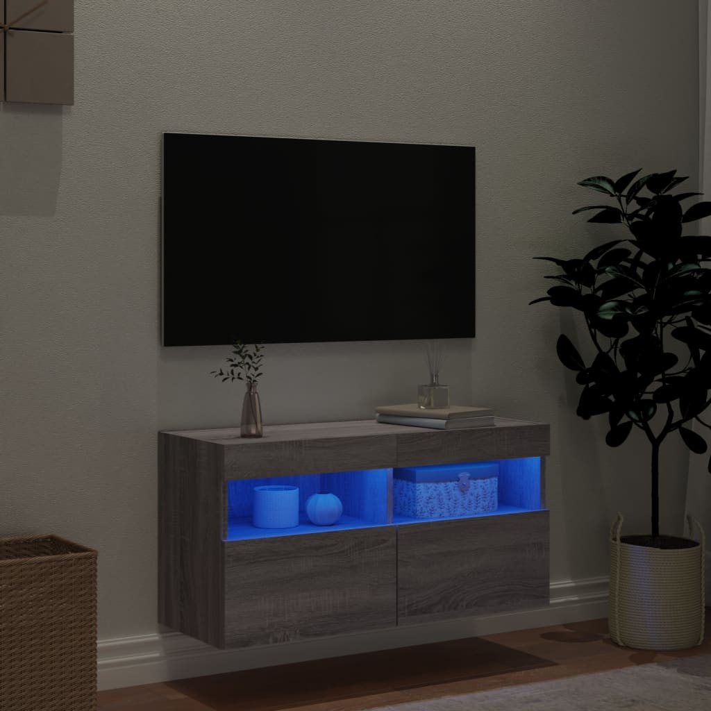 Mobile TV a Parete con Luci LED Grigio Sonoma 80x30x40 cm - homemem39