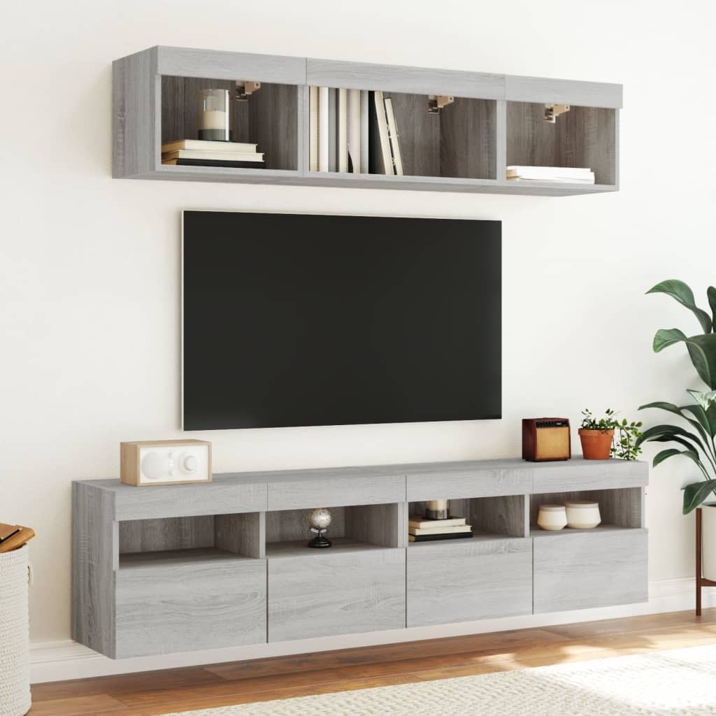 Mobile TV a Parete con Luci LED Grigio Sonoma 80x30x40 cm - homemem39