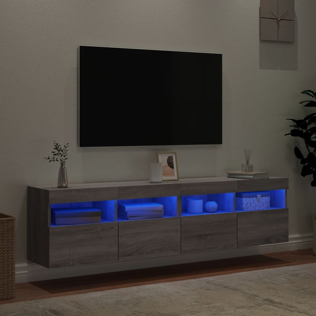 Mobili TV a Parete con Luci LED 2pz Grigio Sonoma 80x30x40 cm - homemem39