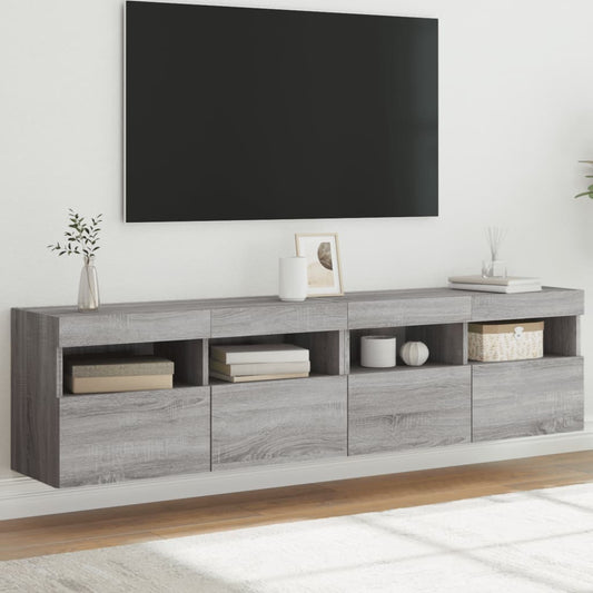 Mobili TV a Parete con Luci LED 2pz Grigio Sonoma 80x30x40 cm - homemem39