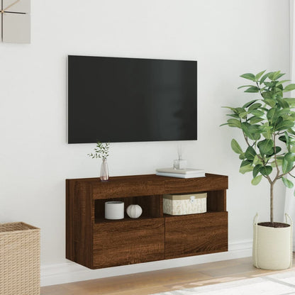 Mobile TV a Parete con Luci LED Rovere Marrone 80x30x40 cm - homemem39