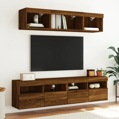 Mobile TV a Parete con Luci LED Rovere Marrone 80x30x40 cm - homemem39