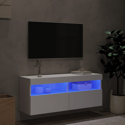 Mobile TV a Parete con Luci LED Bianco 100x30x40 cm - homemem39