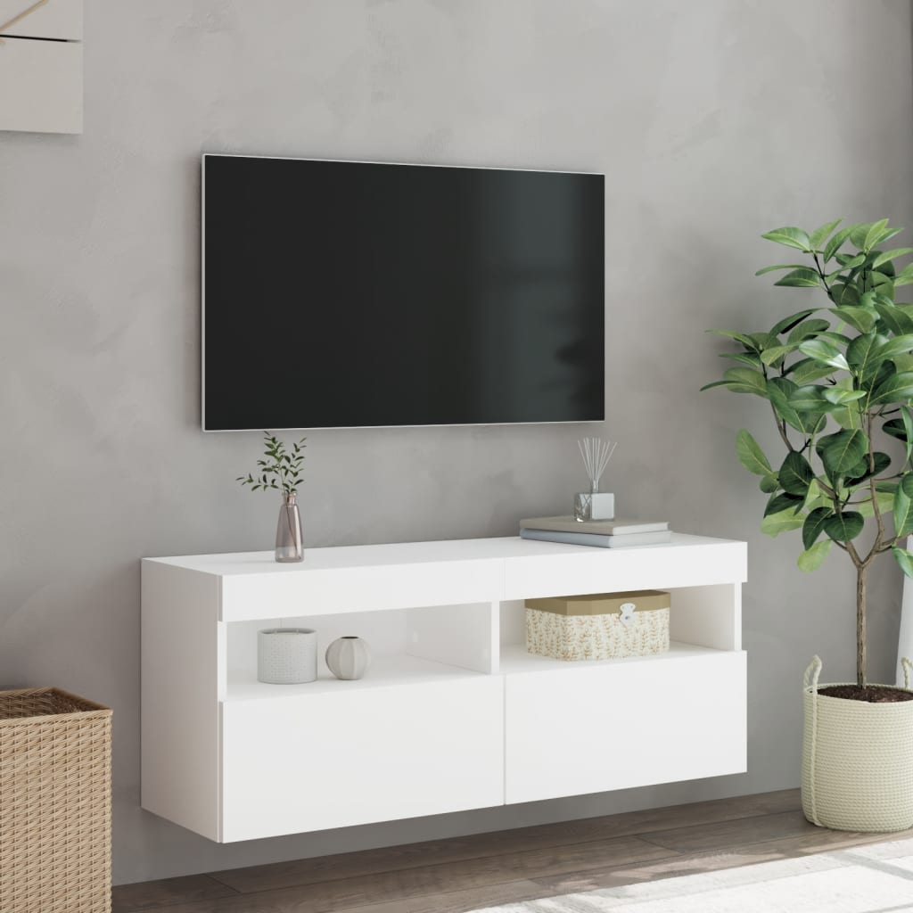 Mobile TV a Parete con Luci LED Bianco 100x30x40 cm - homemem39