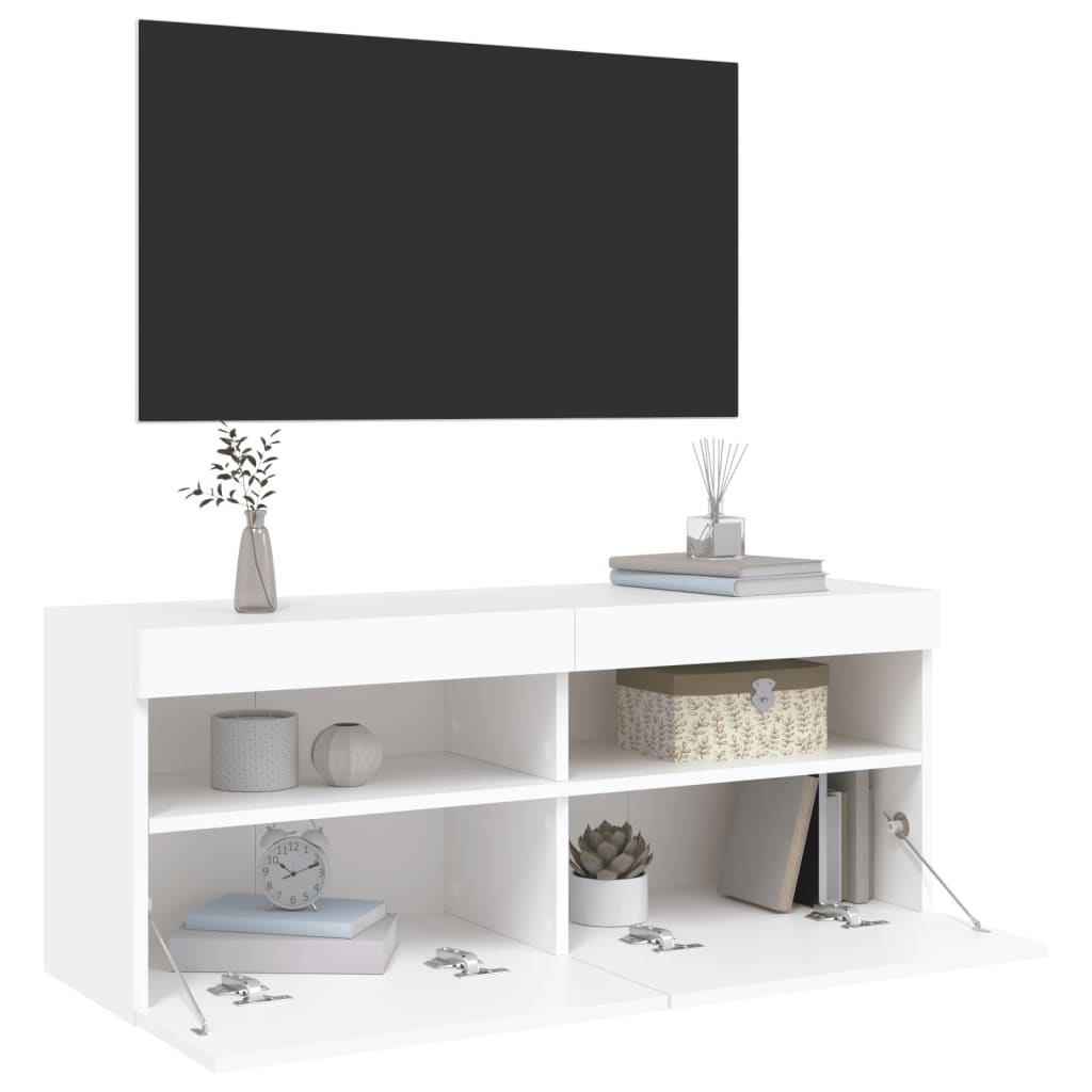 Mobile TV a Parete con Luci LED Bianco 100x30x40 cm - homemem39