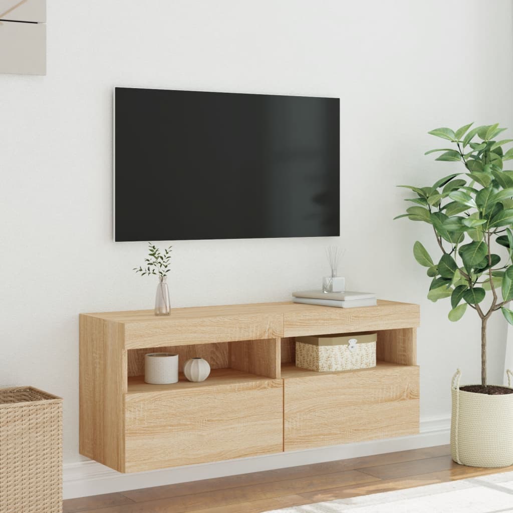Mobile TV a Parete con Luci LED Rovere Sonoma 100x30x40 cm - homemem39