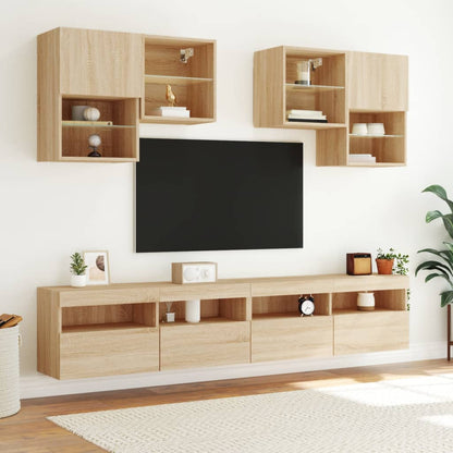 Mobile TV a Parete con Luci LED Rovere Sonoma 100x30x40 cm - homemem39