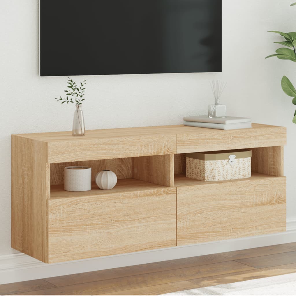 Mobile TV a Parete con Luci LED Rovere Sonoma 100x30x40 cm - homemem39