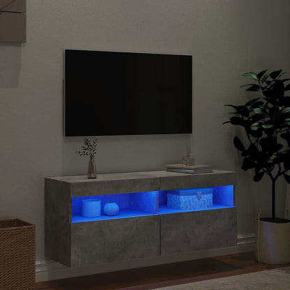 Mobile TV a Parete con Luci LED Grigio Cemento 100x30x40 cm - homemem39