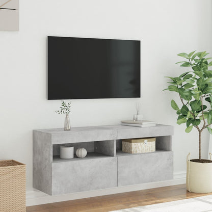 Mobile TV a Parete con Luci LED Grigio Cemento 100x30x40 cm - homemem39