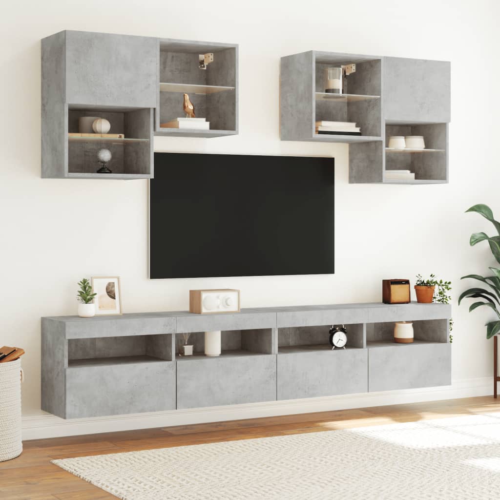 Mobile TV a Parete con Luci LED Grigio Cemento 100x30x40 cm - homemem39