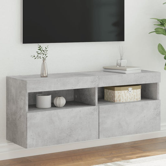 Mobile TV a Parete con Luci LED Grigio Cemento 100x30x40 cm - homemem39