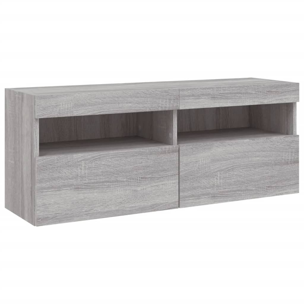 Mobile TV a Parete con Luci LED Grigio Sonoma 100x30x40 cm - homemem39