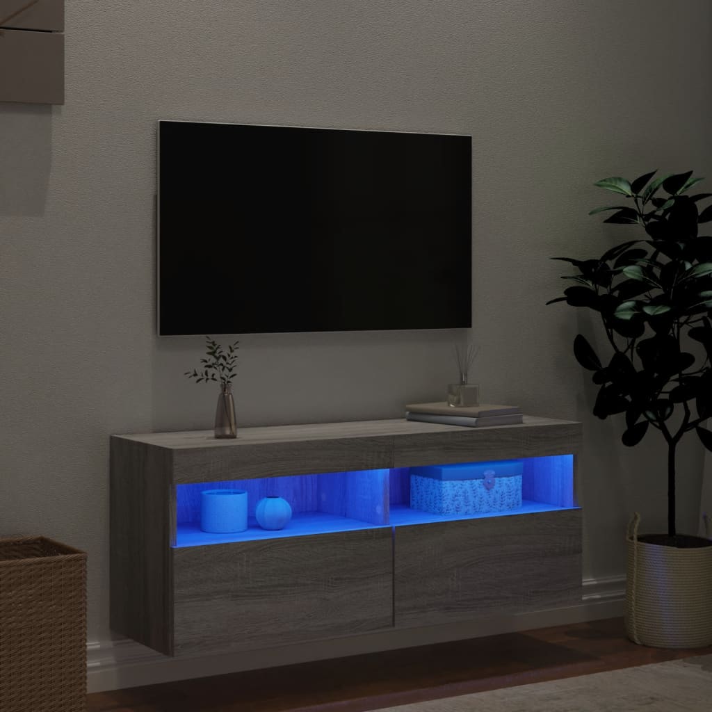 Mobile TV a Parete con Luci LED Grigio Sonoma 100x30x40 cm - homemem39