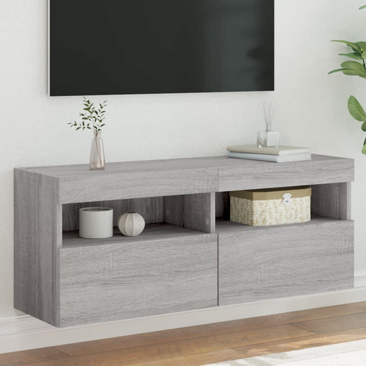 Mobile TV a Parete con Luci LED Grigio Sonoma 100x30x40 cm - homemem39