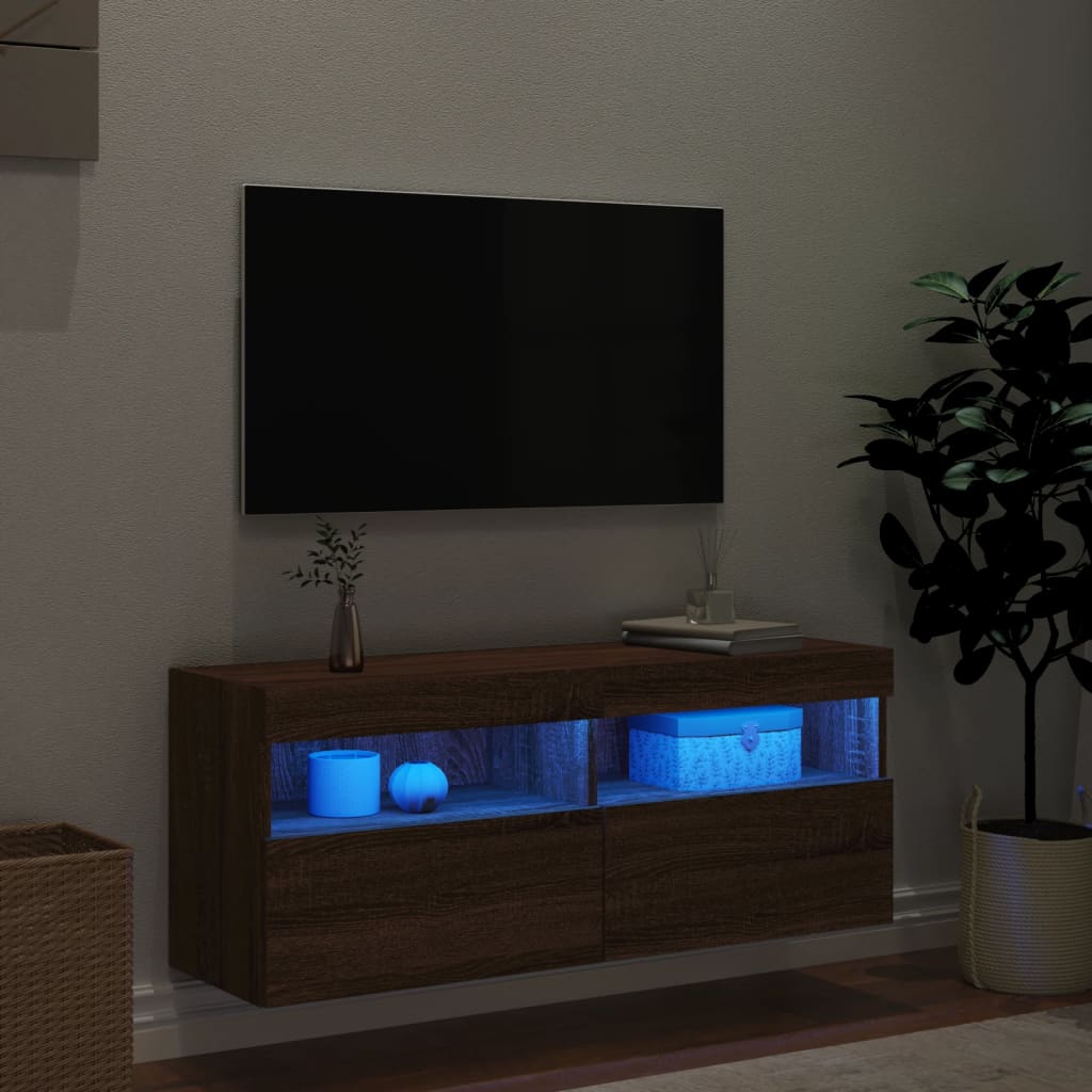 Mobile TV a Parete con Luci LED Rovere Marrone 100x30x40 cm - homemem39