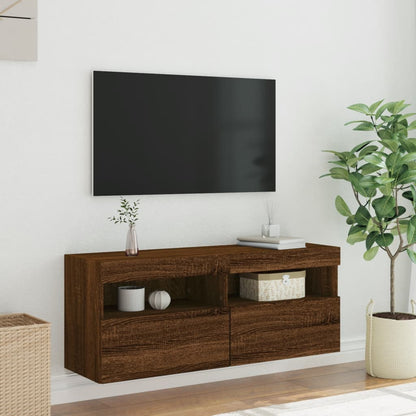 Mobile TV a Parete con Luci LED Rovere Marrone 100x30x40 cm - homemem39