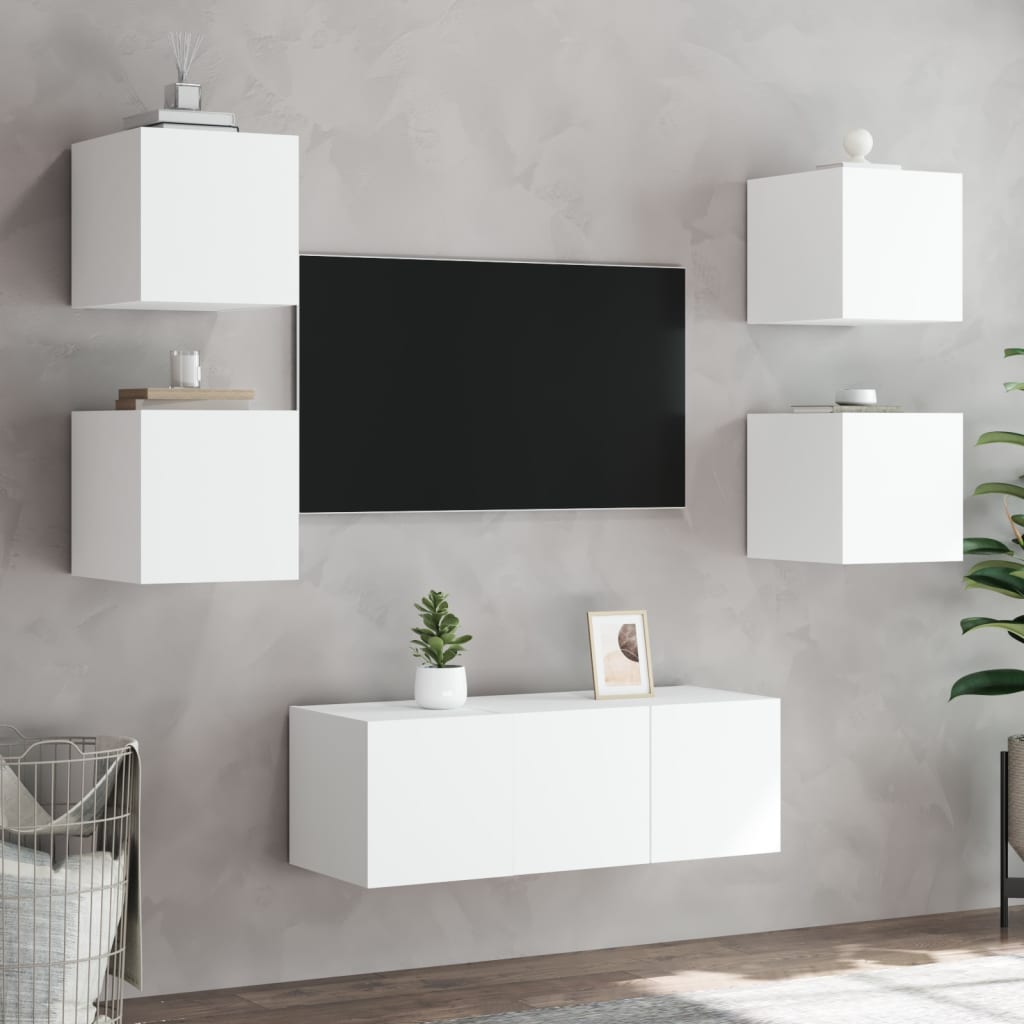 Mobile TV a Parete con Luci LED Bianco 30,5x35x30 cm - homemem39