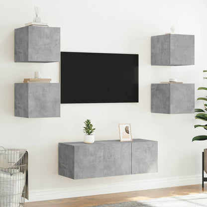 Mobili TV a Parete con Luci LED 2pz Grigio Cemento 30,5x35x30cm - homemem39