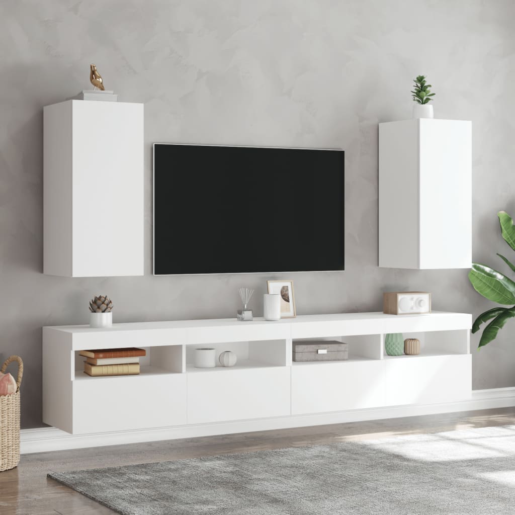 Mobile TV a Parete con Luci LED Bianco 30,5x35x70 cm - homemem39
