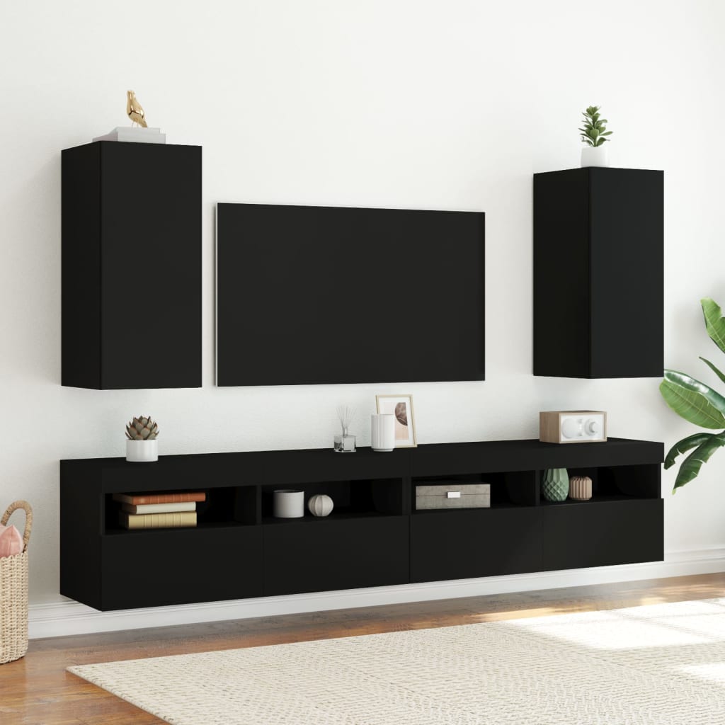 Mobile TV a Parete con Luci LED Nero 30,5x35x70 cm - homemem39