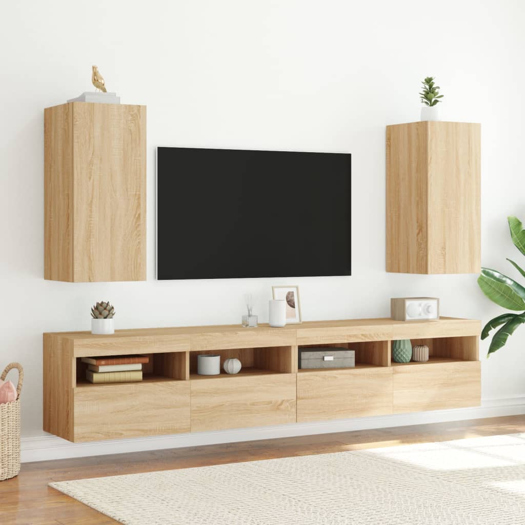 Mobile TV a Parete con Luci LED Rovere Sonoma 30,5x35x70 cm - homemem39