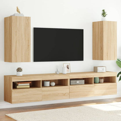 Mobili TV a Parete con Luci LED 2pz Rovere Sonoma 30,5x35x70 cm - homemem39
