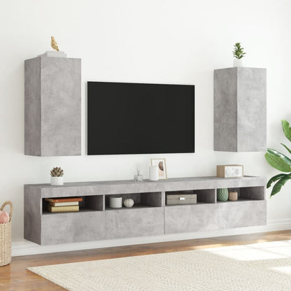 Mobile TV a Parete con Luci LED Grigio Cemento 30,5x35x70 cm - homemem39