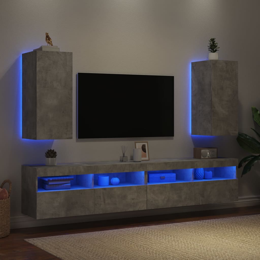 Mobili TV a Parete con Luci LED 2pz Grigio Cemento 30,5x35x70cm - homemem39