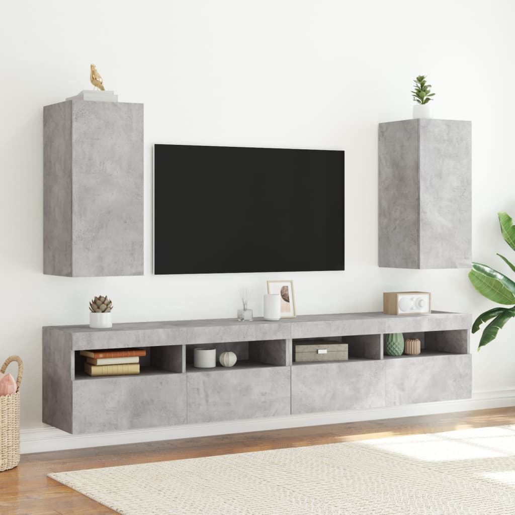 Mobili TV a Parete con Luci LED 2pz Grigio Cemento 30,5x35x70cm - homemem39