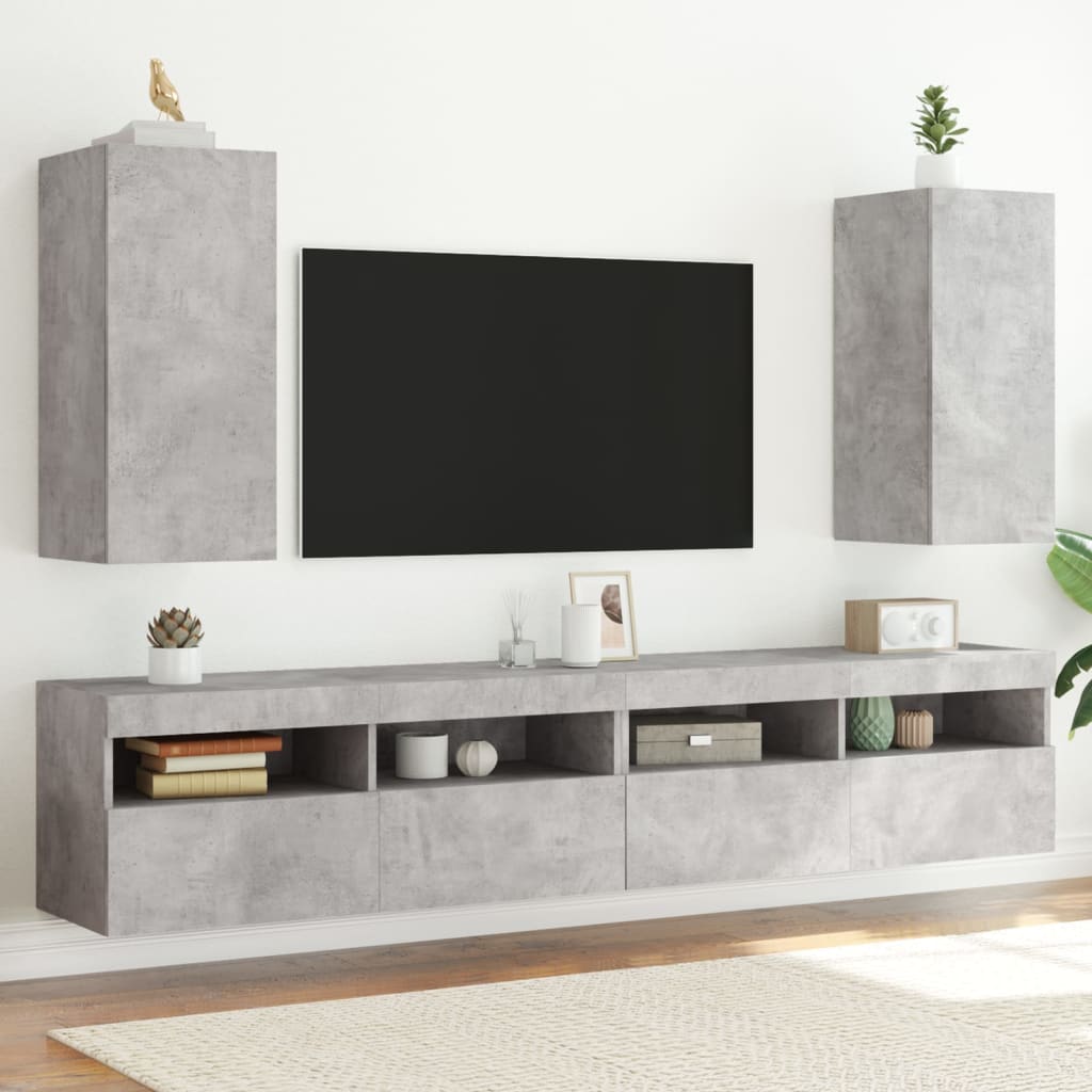 Mobili TV a Parete con Luci LED 2pz Grigio Cemento 30,5x35x70cm - homemem39