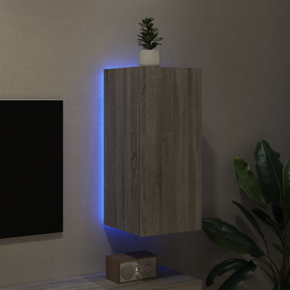 Mobile TV a Parete con Luci LED Grigio Sonoma 30,5x35x70 cm - homemem39