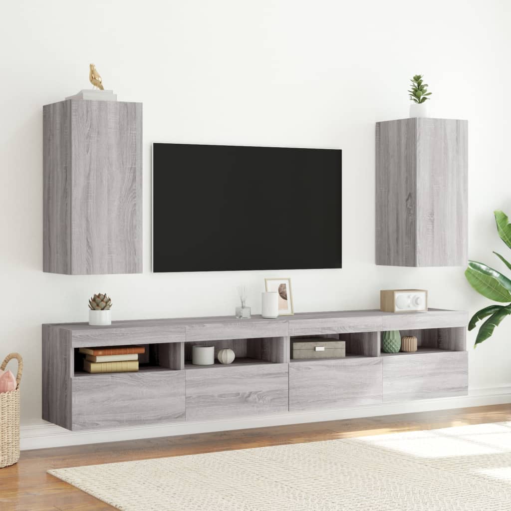 Mobile TV a Parete con Luci LED Grigio Sonoma 30,5x35x70 cm - homemem39