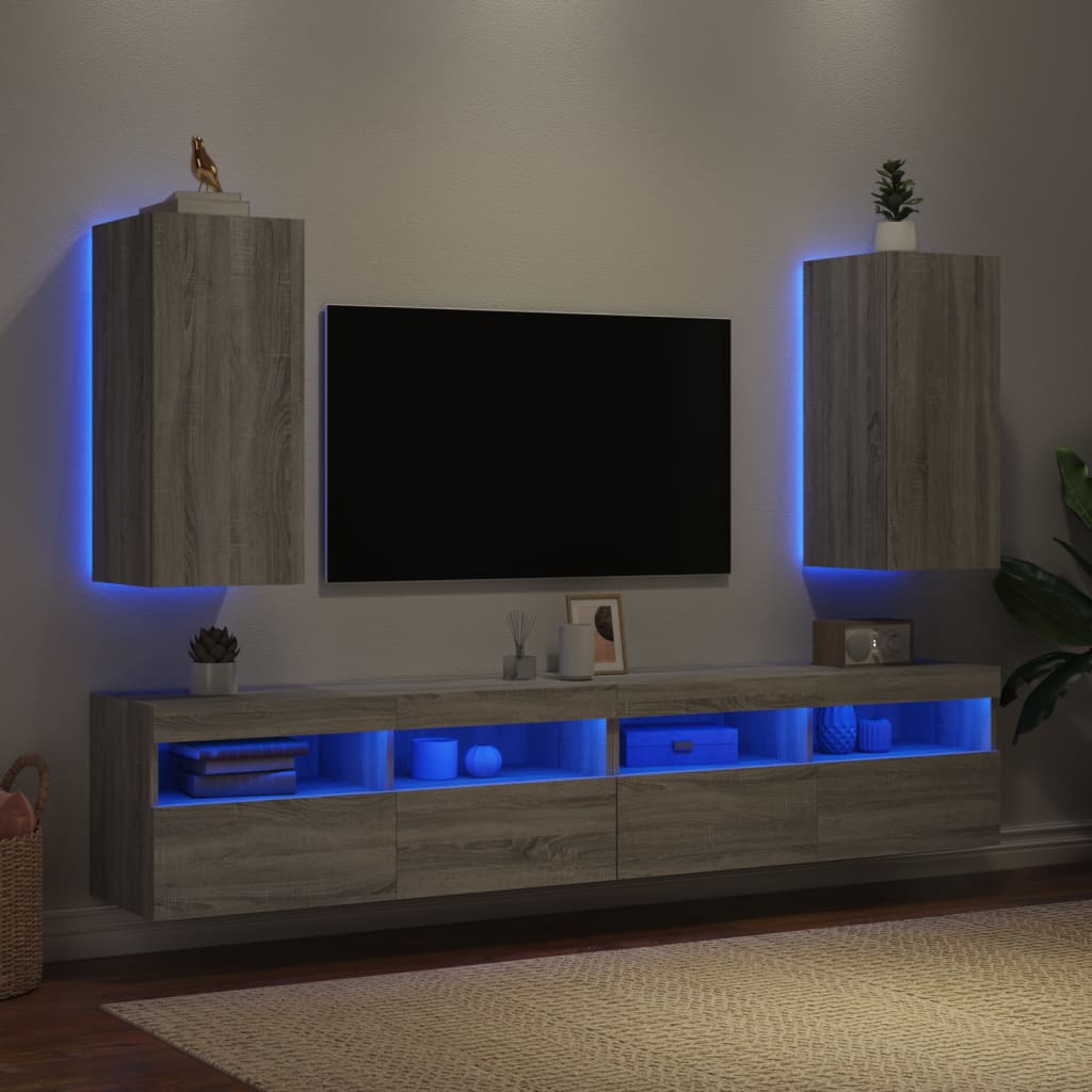 Mobili TV a Parete con Luci LED 2pz Grigio Sonoma 30,5x35x70 cm - homemem39