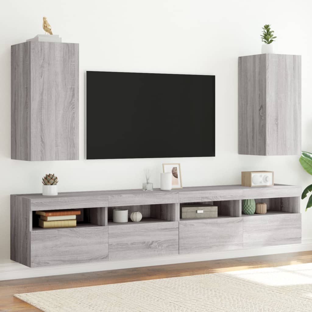 Mobili TV a Parete con Luci LED 2pz Grigio Sonoma 30,5x35x70 cm - homemem39