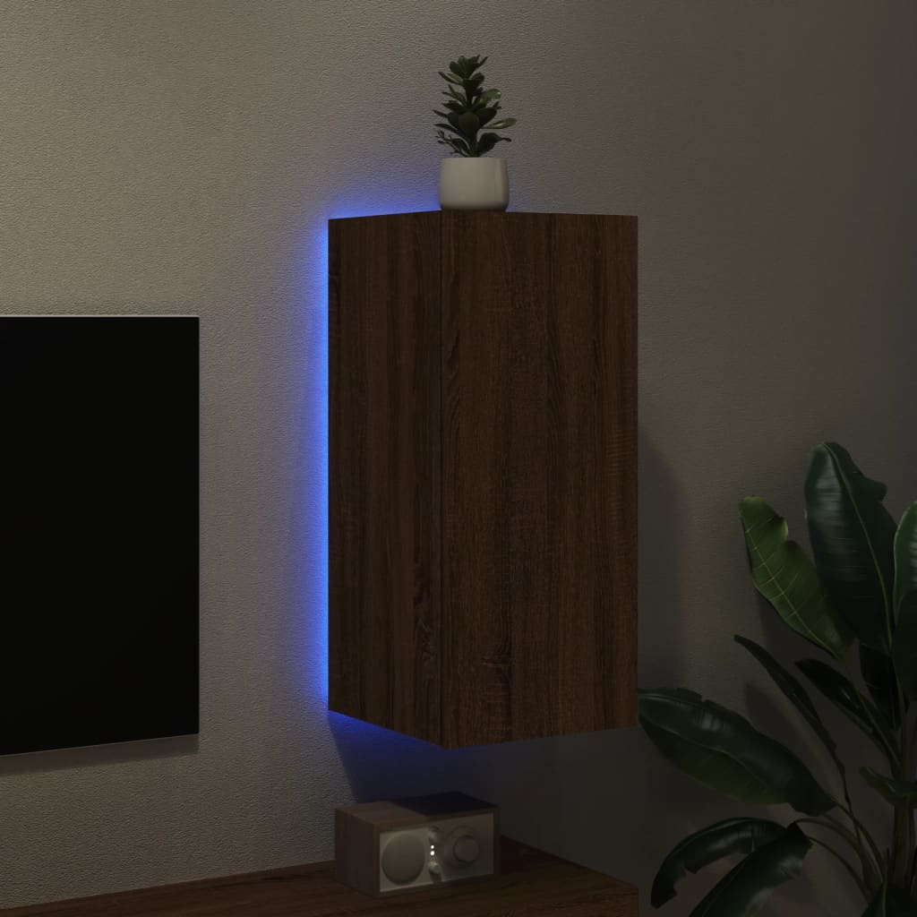 Mobile TV a Parete con Luci LED Rovere Marrone 30,5x35x70 cm - homemem39