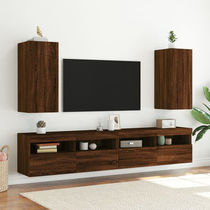 Mobile TV a Parete con Luci LED Rovere Marrone 30,5x35x70 cm - homemem39