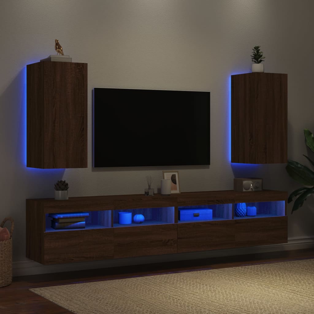 Mobili TV a Parete con Luci LED 2pz Rovere Marrone 30,5x35x70cm - homemem39