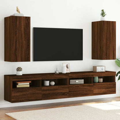 Mobili TV a Parete con Luci LED 2pz Rovere Marrone 30,5x35x70cm - homemem39