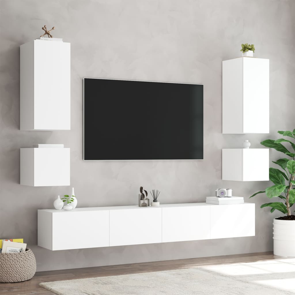 Mobile TV a Parete con Luci LED Bianco 40,5x35x40 cm - homemem39