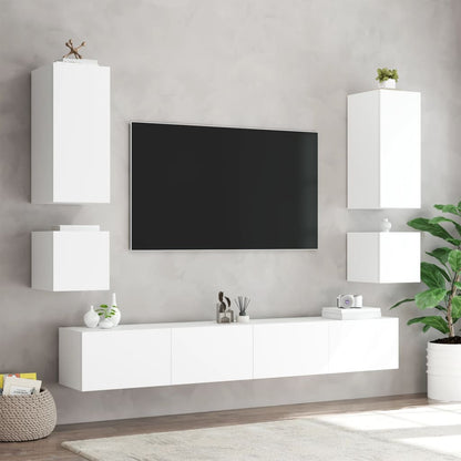 Mobili TV a Parete con Luci LED 2pz Bianchi 40,5x35x40 cm - homemem39