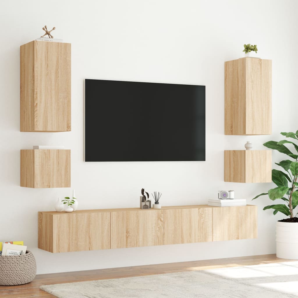 Mobile TV a Parete con Luci LED Rovere Sonoma 40,5x35x40 cm - homemem39